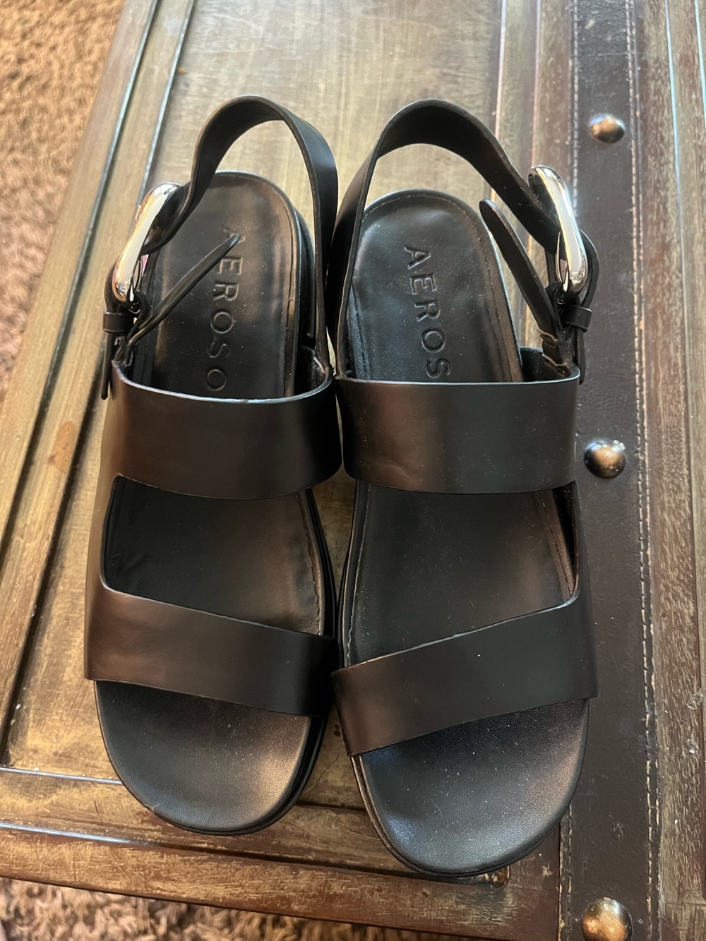 AEROSOLES Black Double-Strap Slingback Sandals